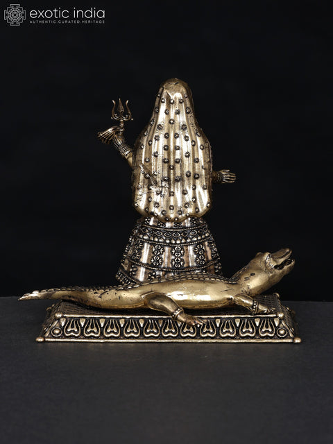 5" Small Superfine Goddess Ganga with Her Vahana Makar | Brass Statue