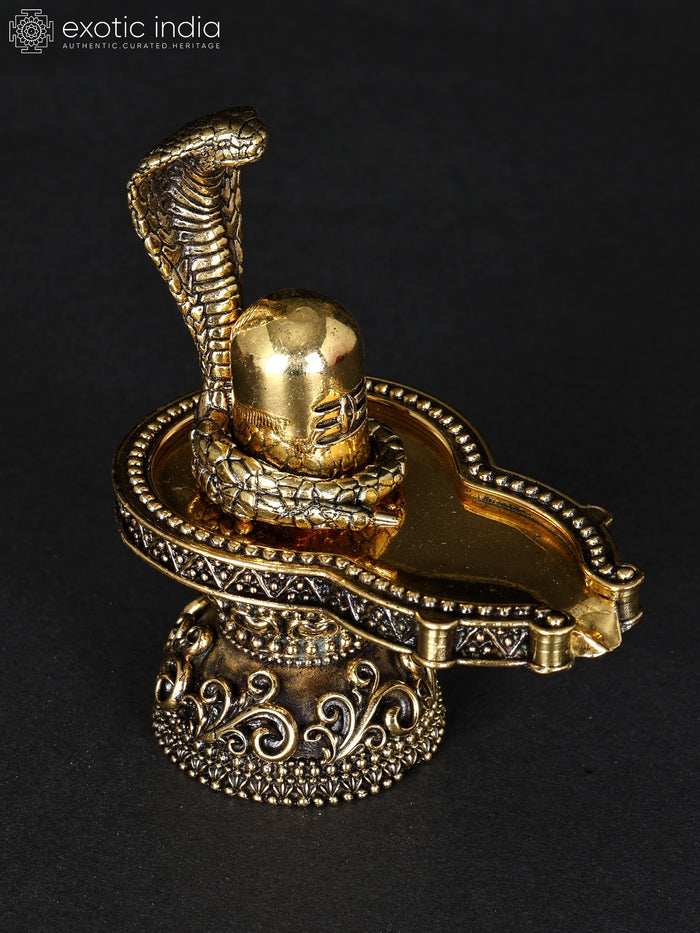 3" Brass Shivalinga with Sheshnag Handmade Idol for Pooja