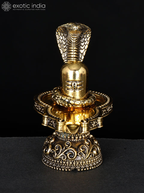 3" Small Superfine Shivalinga with Protecting Sheshnag in Brass