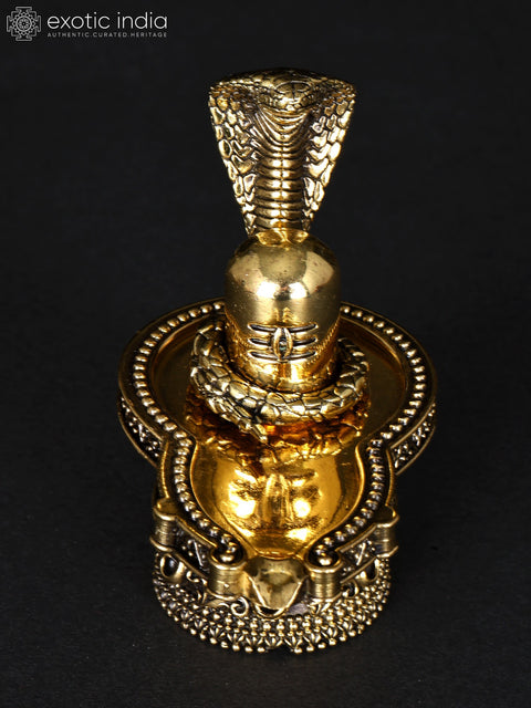 3" Small Superfine Shivalinga with Protecting Sheshnag in Brass