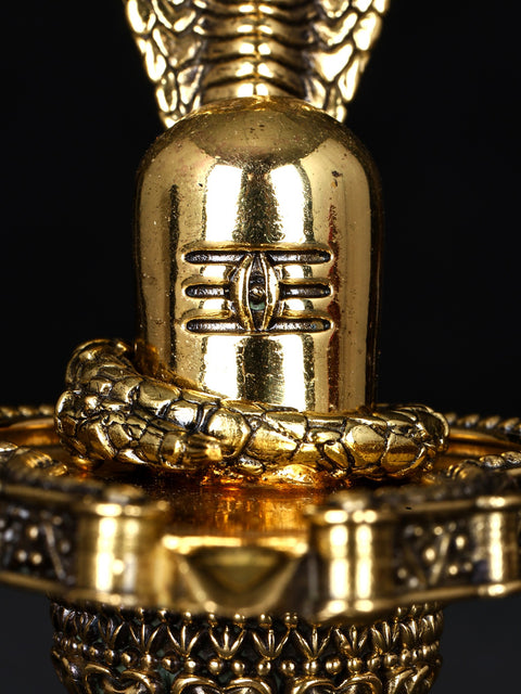 3" Small Superfine Shivalinga with Protecting Sheshnag in Brass