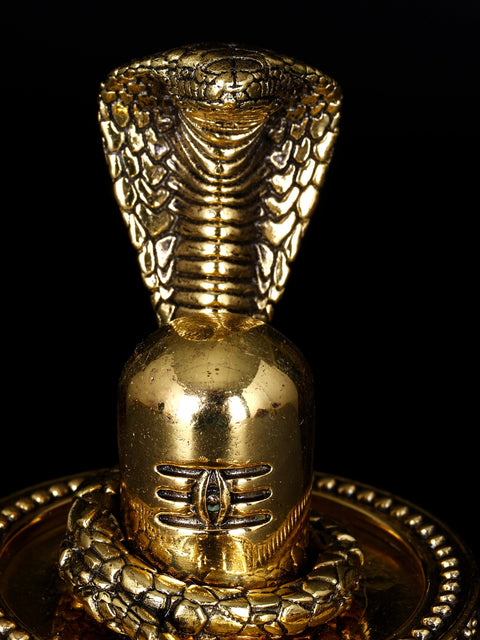 3" Small Superfine Shivalinga with Protecting Sheshnag in Brass