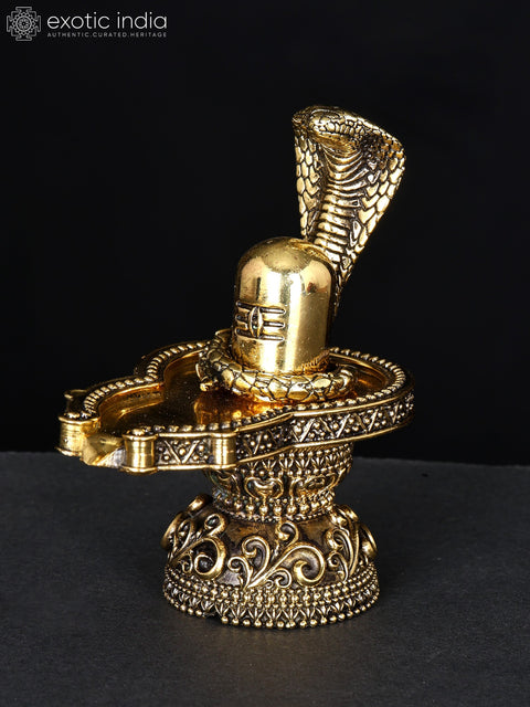 3" Small Superfine Shivalinga with Protecting Sheshnag in Brass