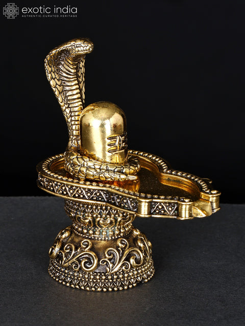 3" Small Superfine Shivalinga with Protecting Sheshnag in Brass