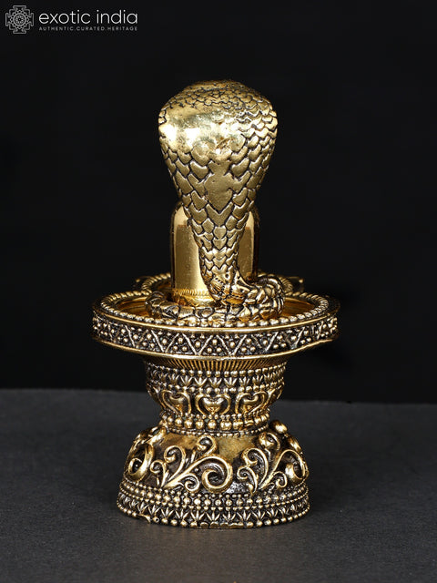 3" Small Superfine Shivalinga with Protecting Sheshnag in Brass