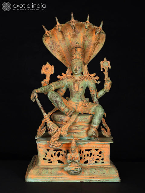 28" Lord Vishnu Seated on Sheshnag | Brass Statue