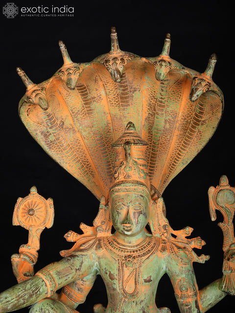 28" Lord Vishnu Seated on Sheshnag | Brass Statue