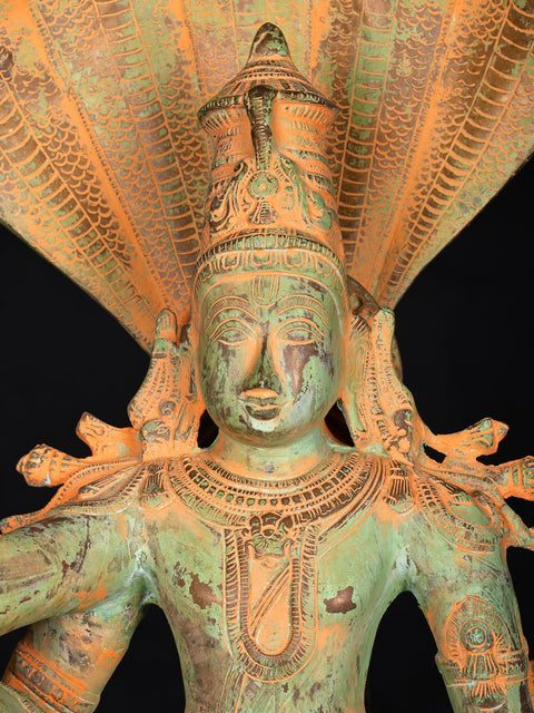 28" Lord Vishnu Seated on Sheshnag | Brass Statue