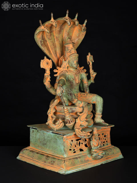 28" Lord Vishnu Seated on Sheshnag | Brass Statue