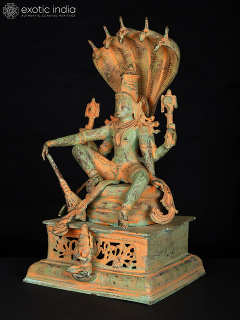 28" Lord Vishnu Seated on Sheshnag | Brass Statue