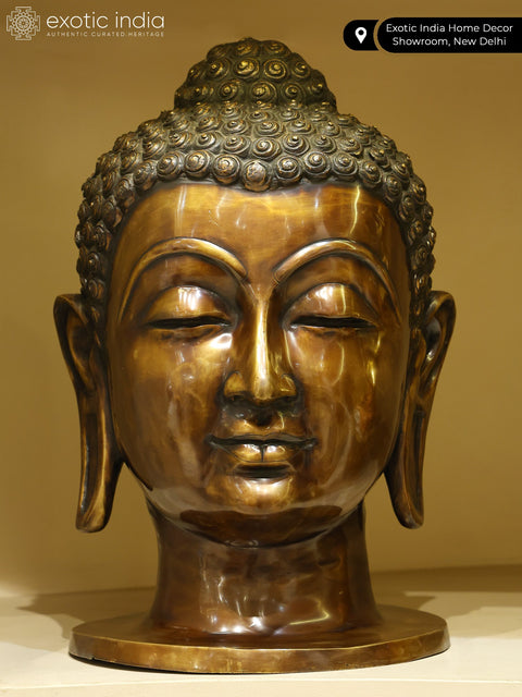 21" Lord Buddha Head | Brass Statue
