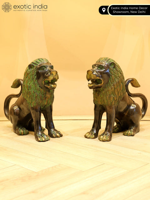 17" Brass Pair of Lions | Decorative Statues