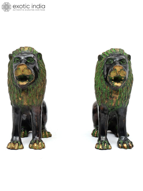 17" Brass Pair of Lions | Decorative Statues