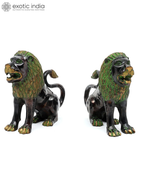 17" Brass Pair of Lions | Decorative Statues