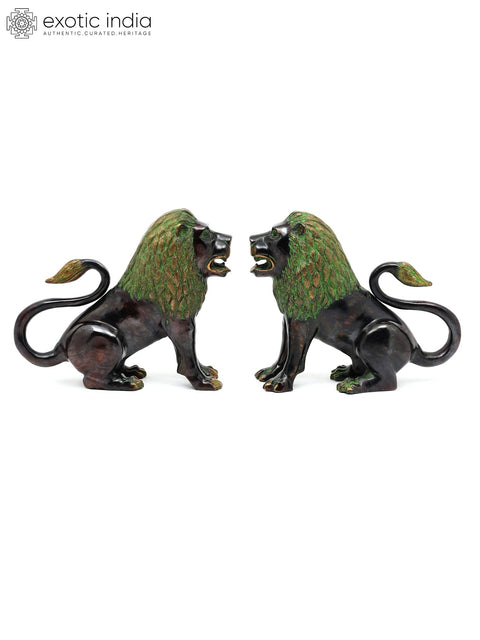 17" Brass Pair of Lions | Decorative Statues