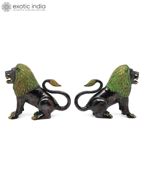 17" Brass Pair of Lions | Decorative Statues