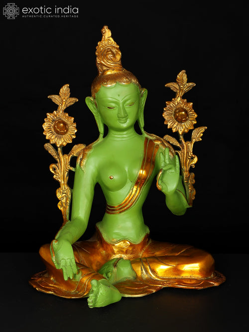 13" Green Tara Brass Statue Tibetan Buddhist Goddess
