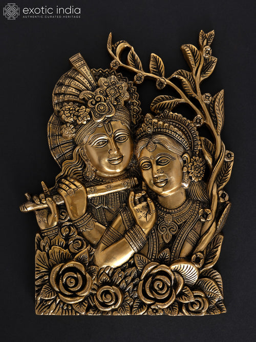 14" Brass Radha Krishna Handmade Wall Hanging