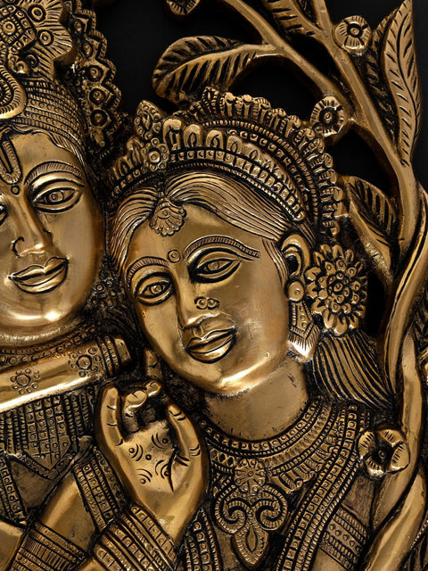 14" Brass Radha Krishna Wall Hanging