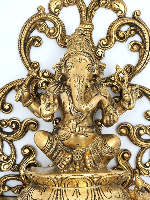 14" Blessing Lord Ganesha with Diya | Wall Hanging Brass Statue