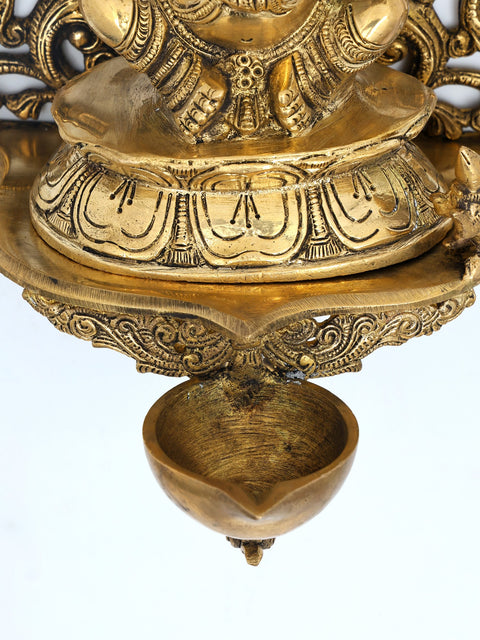 14" Blessing Lord Ganesha with Diya | Wall Hanging Brass Statue
