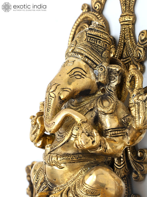 14" Blessing Lord Ganesha with Diya | Wall Hanging Brass Statue