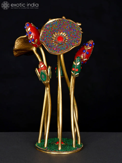 9" Brass Flowers Design Table Decor Piece