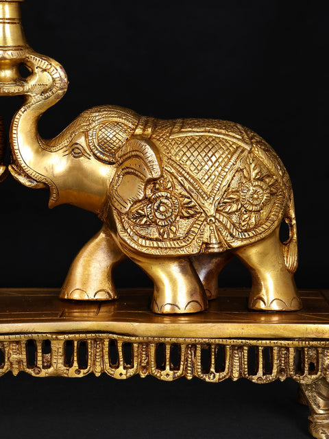 16" Brass Pair of Elephants Holding Urli | Decorative Showpiece