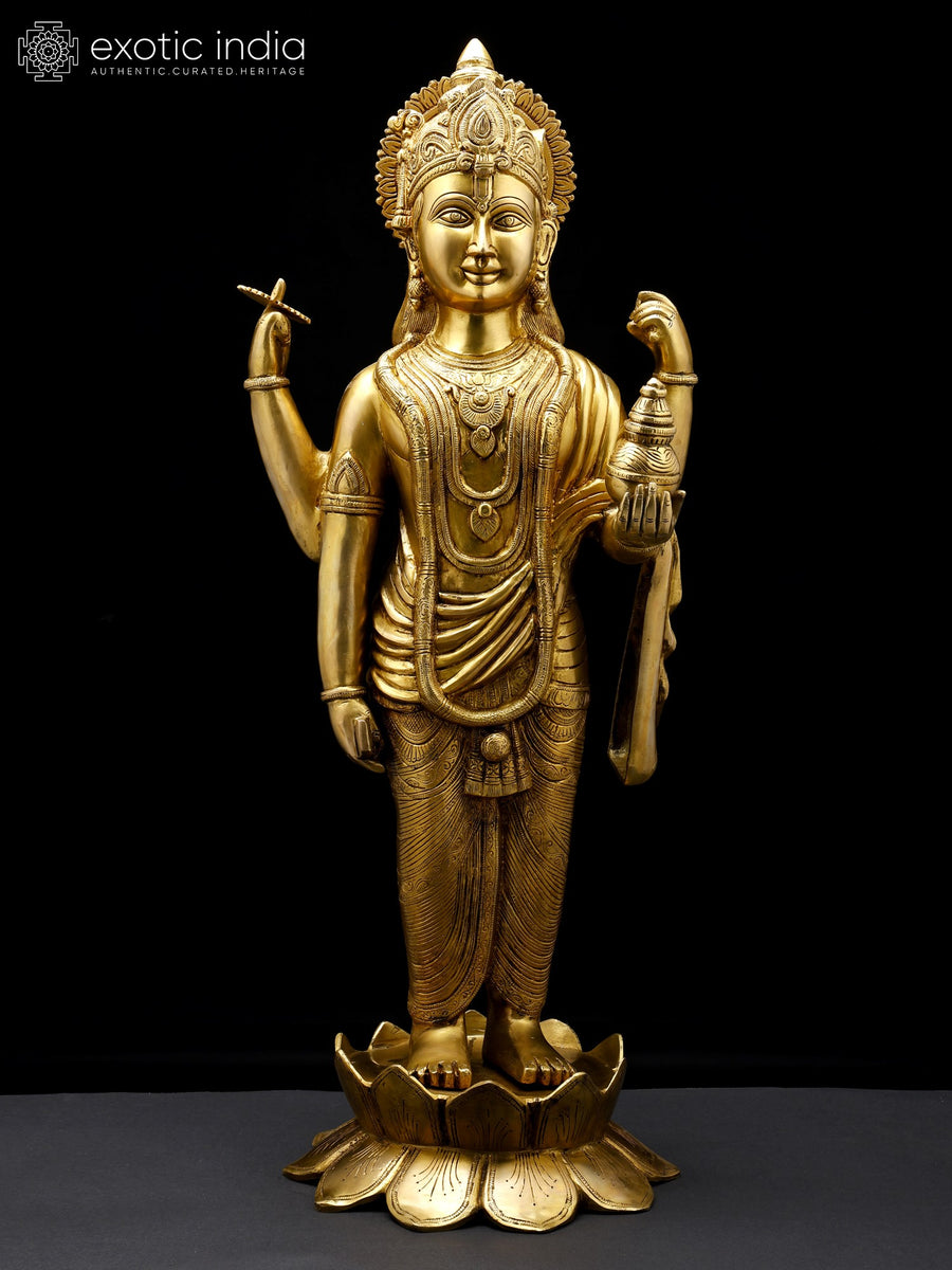 30" Large Lord Dhanvantari Brass Statue - Hindu Deity for Pooja