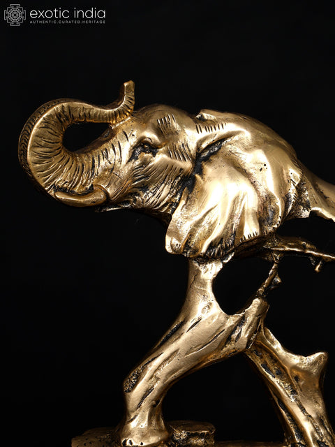 8" Stylized Brass Elephant with Baby Elephant | Table Decor