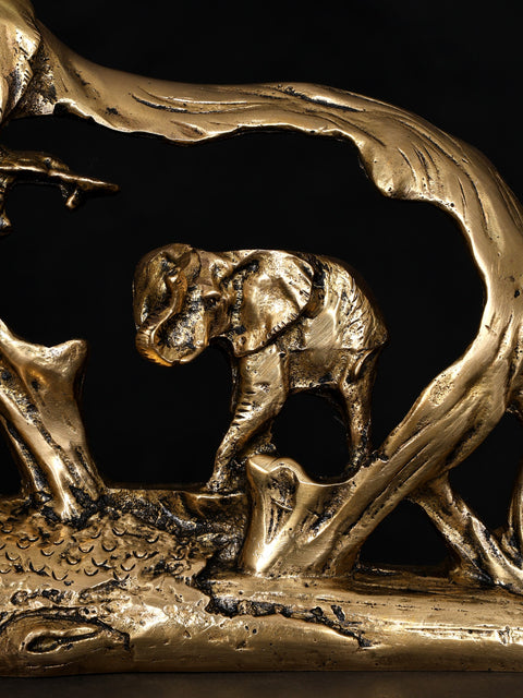 8" Stylized Brass Elephant with Baby Elephant | Table Decor