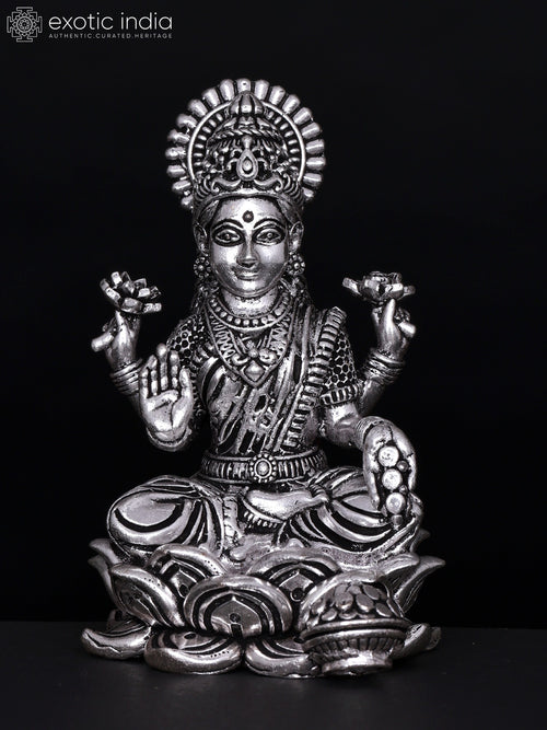 4" Kamalasini Lakshmi Silver Plated Brass Statue for Pooja