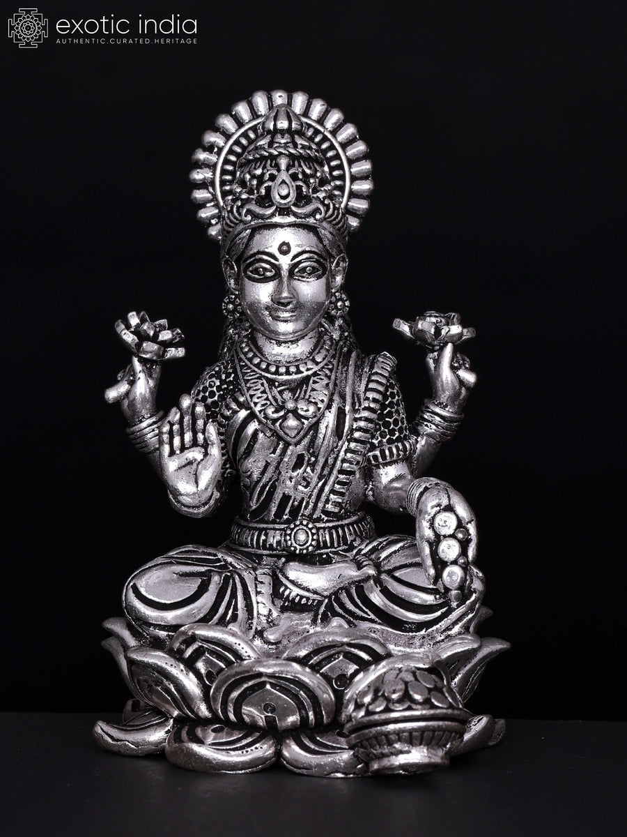 4" Kamalasini Lakshmi Silver Plated Brass Statue for Pooja