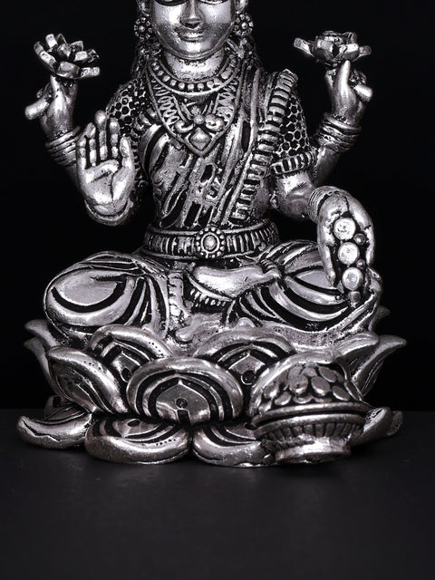 4" Small Superfine Kamalasini Blessing Goddess Lakshmi | Silver Plated Brass Statue