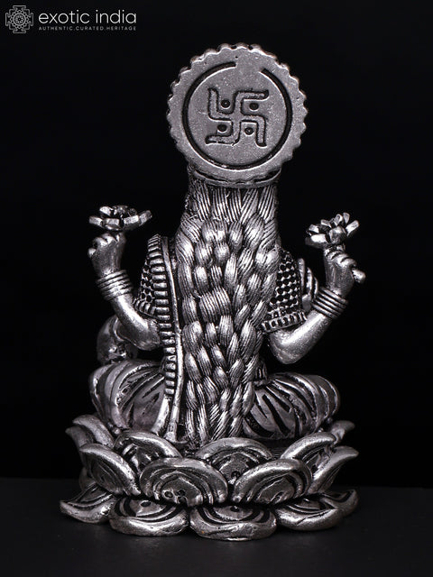 4" Small Superfine Kamalasini Blessing Goddess Lakshmi | Silver Plated Brass Statue