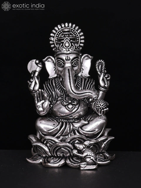 3" Small Superfine Blessing Lord Ganesha | Silver Plated Brass Statue