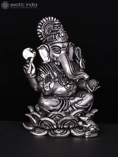 3" Small Superfine Blessing Lord Ganesha | Silver Plated Brass Statue