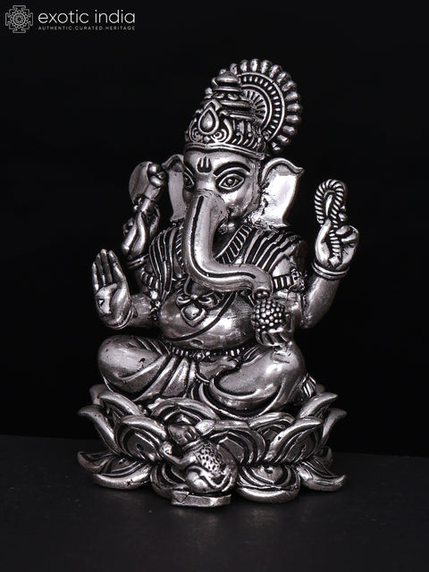3" Small Superfine Blessing Lord Ganesha | Silver Plated Brass Statue