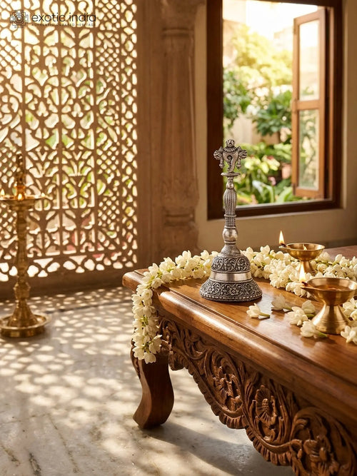 Superfine Brass Conch Bell with Silver Plating for Pooja