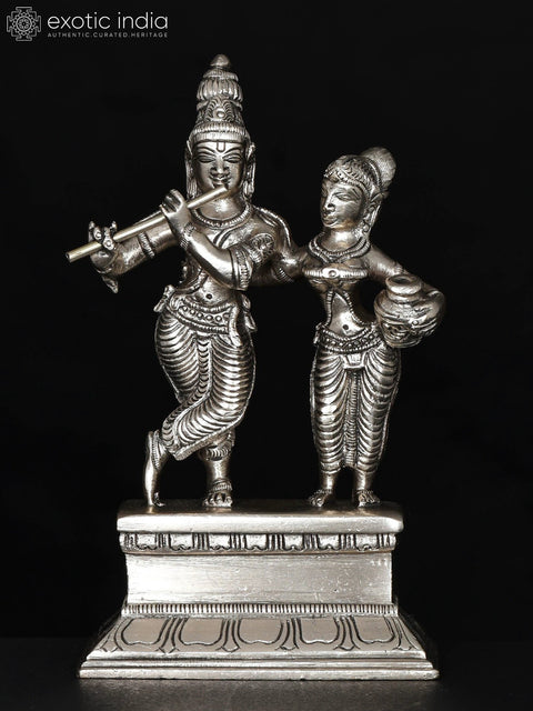 6" Small Radha Krishna | Silver Plated Brass Statue