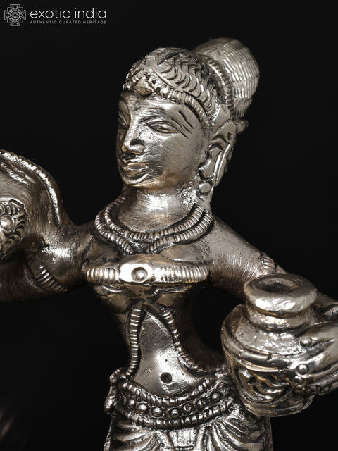 6" Small Radha Krishna | Silver Plated Brass Statue
