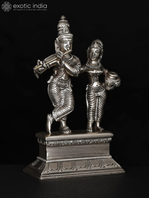 6" Small Radha Krishna | Silver Plated Brass Statue