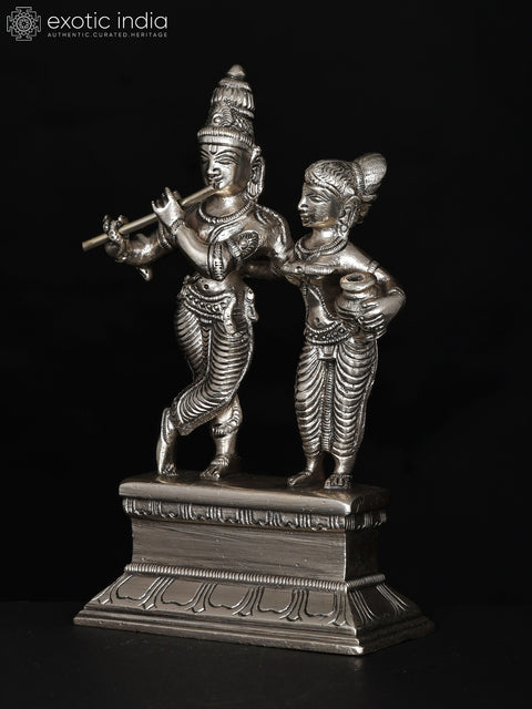 6" Small Radha Krishna | Silver Plated Brass Statue