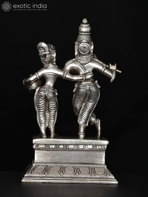 6" Small Radha Krishna | Silver Plated Brass Statue