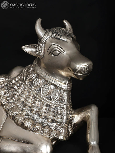 10" Nandi - Vahana of Lord Shiva | Silver Plated Brass Statue
