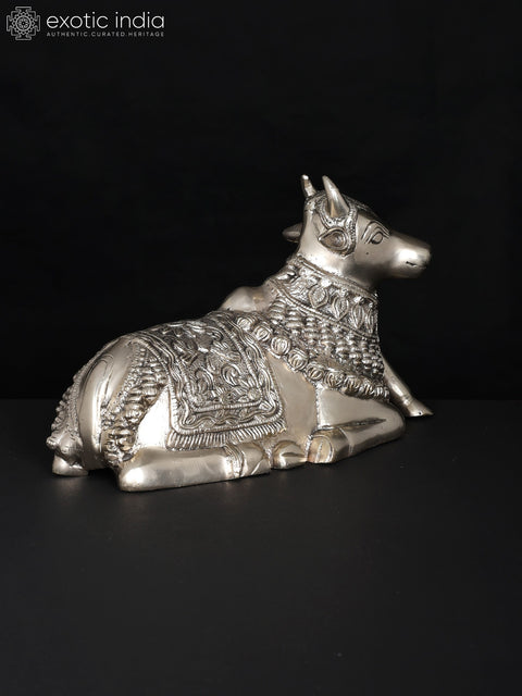 10" Nandi - Vahana of Lord Shiva | Silver Plated Brass Statue