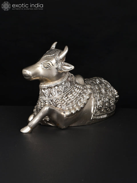 10" Nandi - Vahana of Lord Shiva | Silver Plated Brass Statue