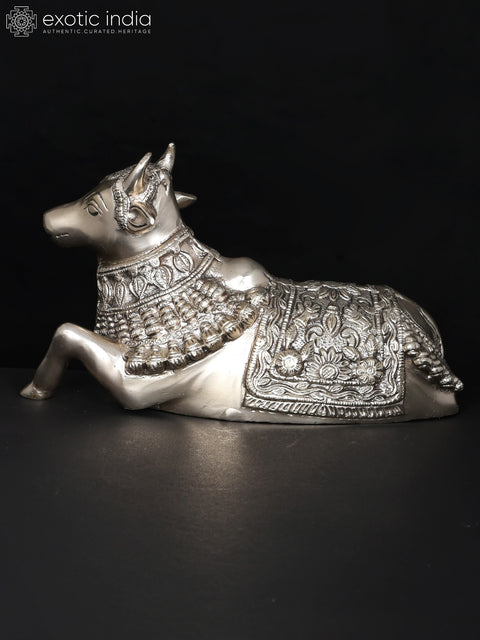 10" Nandi - Vahana of Lord Shiva | Silver Plated Brass Statue