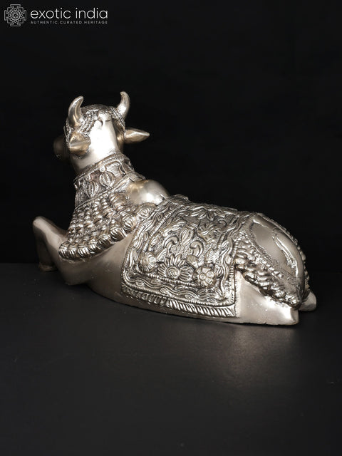 10" Nandi - Vahana of Lord Shiva | Silver Plated Brass Statue