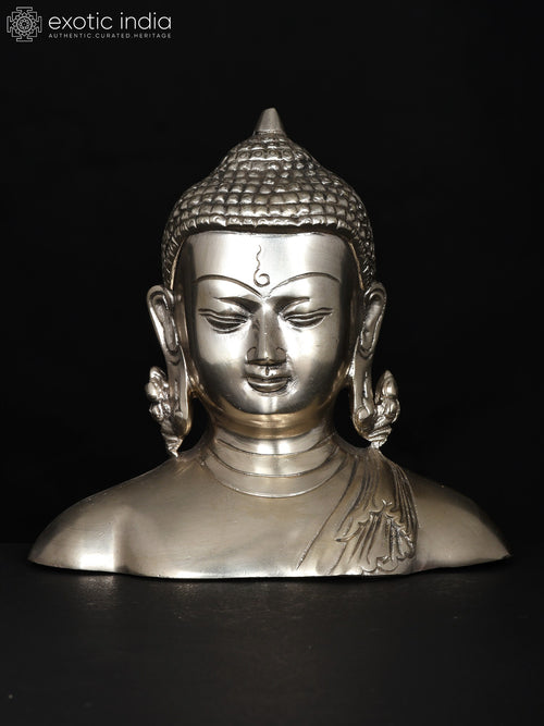 6" Gautama Buddha Handmade Silver Plated Brass Bust